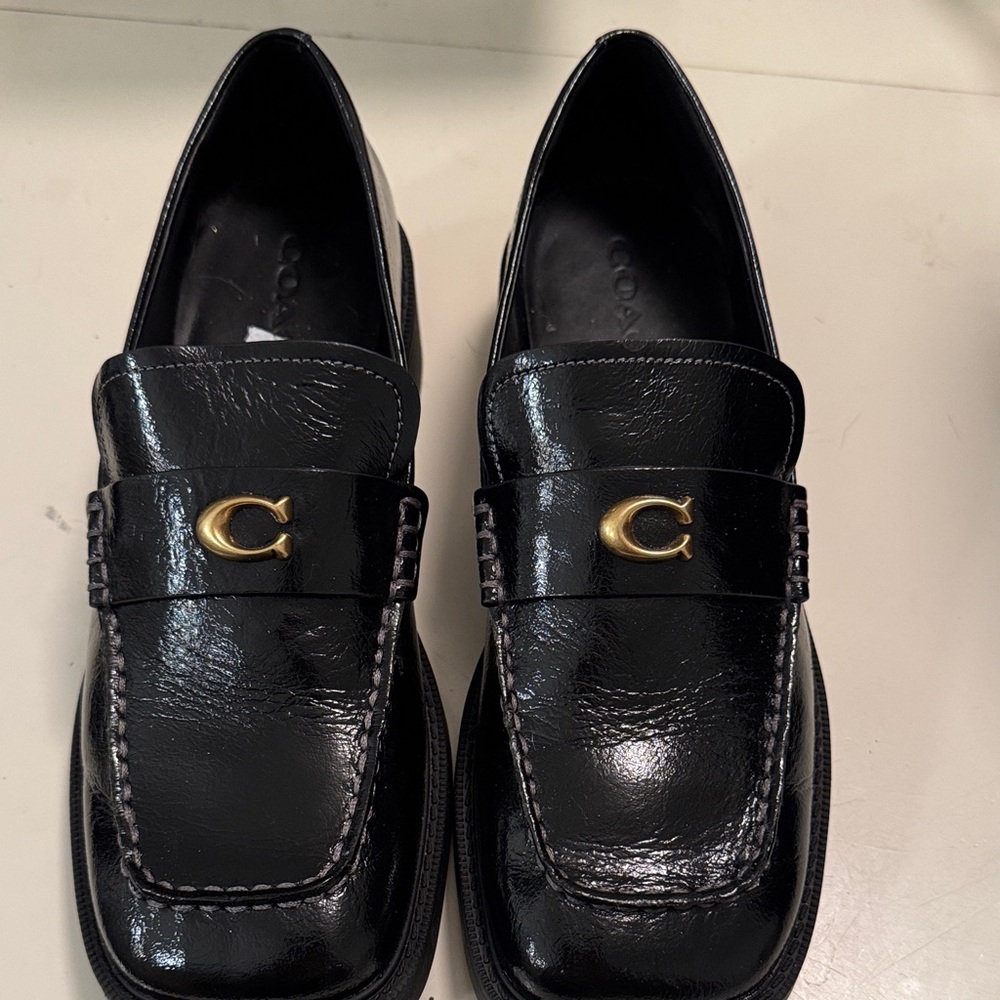 Coach glazed leather square toe loafer